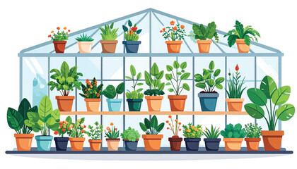 Fototapeta premium Variety of Potted Plants in Greenhouse.