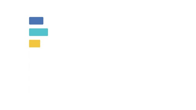 Animated horizontal bar chart with colorful rows growing in an ascending staircase pattern on a white background. Concept of business growth, financial success, and revenue increase graph.