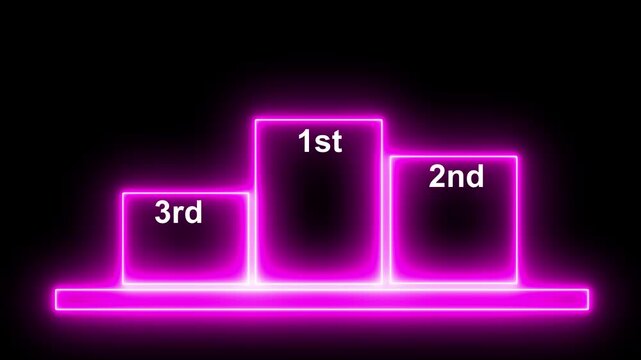 Glowing neon line winner trophy podium with 1st, 2nd, and 3rd place icon animation.  Futuristic ranking stage logo design. Neon Trophy Award icon on Stand. 4k