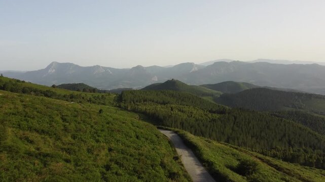 aerial view of the green mountains of the basque country