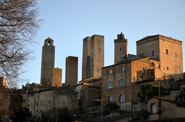 Fototapeta premium San Gimignano, Italy 03.04.2020: Medieval town of San Gimignano