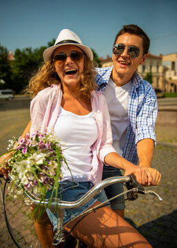 Happy Couple Cycling.
