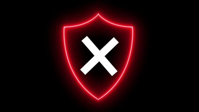 Cross icon inside neon shield icon. Medical shield with a plus sign icon, red shield with a central plus sign, cross icon