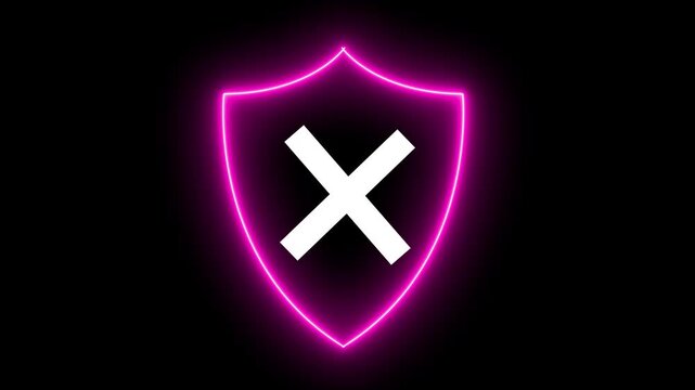 Cross icon inside neon shield icon. Medical shield with a plus sign icon, red shield with a central plus sign, cross icon