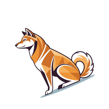 Clean minimalist silhouette vector icon of an alert shiba inu dog