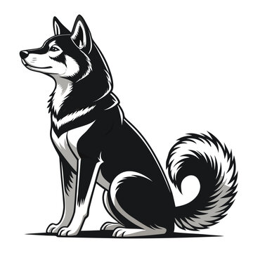 Clean minimalist silhouette vector icon of an alert shiba inu dog
