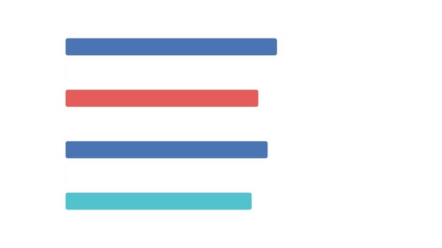 Animated colorful horizontal bar chart with fluctuating rows isolated on white background. Financial graph and business data comparison infographic motion graphics.