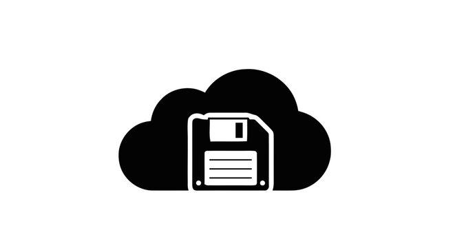 Vector illustration of cloud storage icon with floppy disk symbol on a transparent background