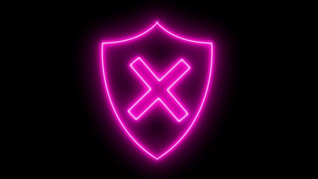 Cross icon inside neon shield icon. Medical shield with a plus sign icon, red shield with a central plus sign, cross icon