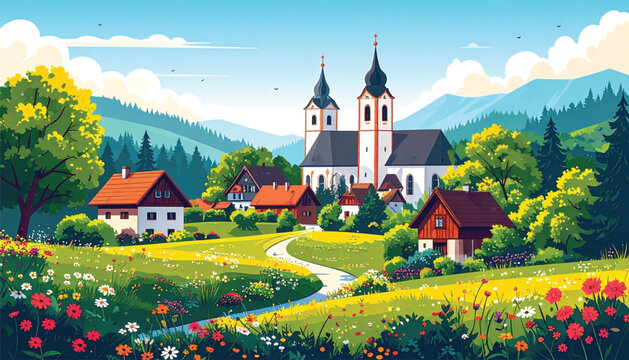 White Church with Two Towers.