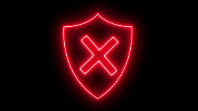 Cross icon inside neon shield icon. Medical shield with a plus sign icon, red shield with a central plus sign, cross icon