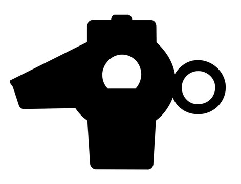 Clean flat vector line icon of a referee whistle, perfect for match control, coaching resources, sports alerts, and football rule interfaces.