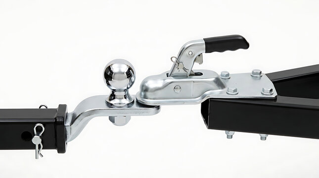 Silver Trailer Hitch System Connecting A Heavy Duty Towing Mechanism For Secure Vehicle Transport