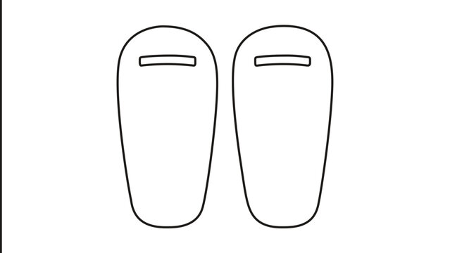 This clean flat vector line icon shows a simple shin guard for football protection, useful in training plans, gear catalogs, and coaching materials.