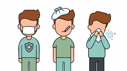 Fototapeta premium Vector illustration of people with illness symptoms and health protection