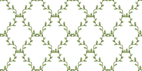 Watercolor Green Liana Vine Seamless Pattern on Transparent Background for Elegant Trellis Designs © Oksana's ART