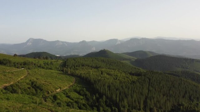 aerial view of the green mountains of the basque country