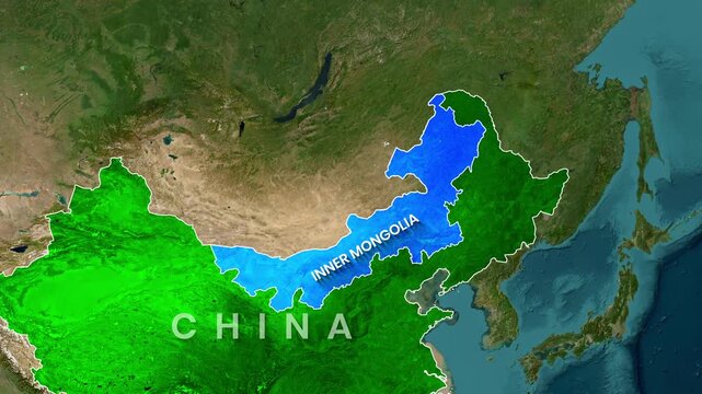 Animated map showing Inner Mongolia highlighted within China video clip