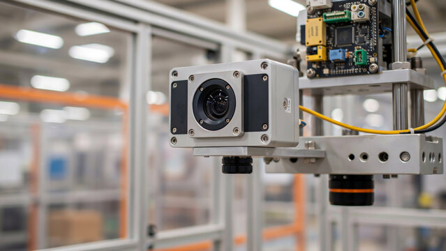Drone with camera flying over industrial construction site