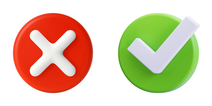 Checkmark and Cross 3D Icon, Transparent Background
