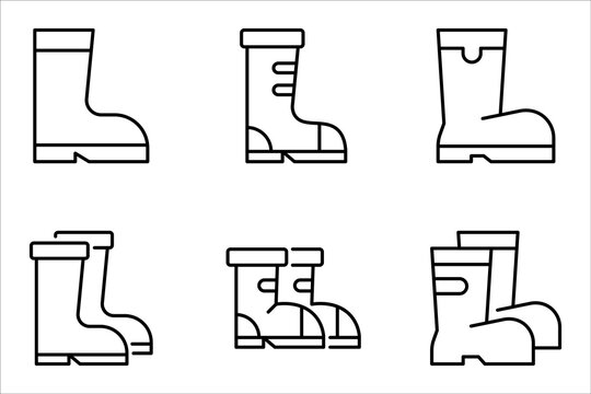 Rubber boots icon set, Waterproof rubber rain boot, vector illustration on white background