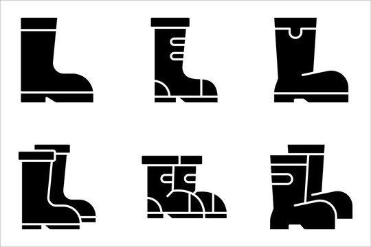Rubber boots icon set, Waterproof rubber rain boot, vector illustration on white background