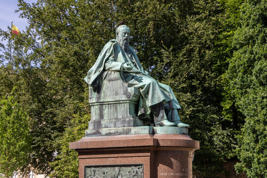 Detmold, Germany - June 6, 2026: statue of prince Ernst, ruler of the house of Lippecrossing with symbol of Arminius the Cheruscan or Herman the Cheruscan.