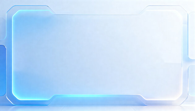 Modern UI interface background with glassmorphism panels featuring soft transparency layers and subtle glowing edges with large empty space layout