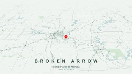 Fototapeta premium Modern minimalist vector map of Broken Arrow, Oklahoma, USA. High-quality scalable illustration of Broken Arrow Tulsa County downtown historic Rose District city grid for posters design.