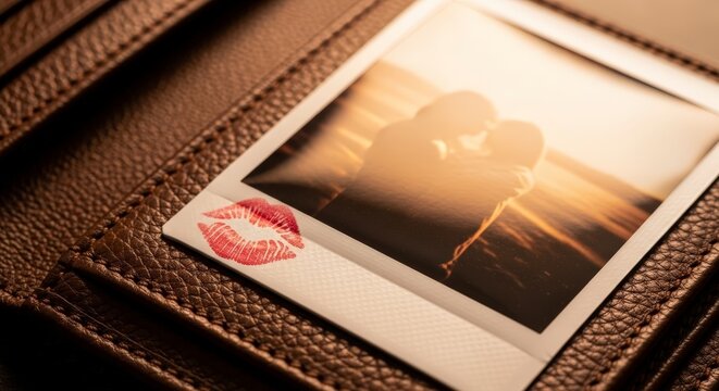 Close-up of leather photo album.