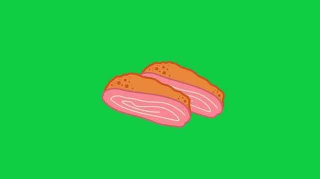 Sliced katsu Flat 2D Cartoon Vector Animation Loop Green Screen