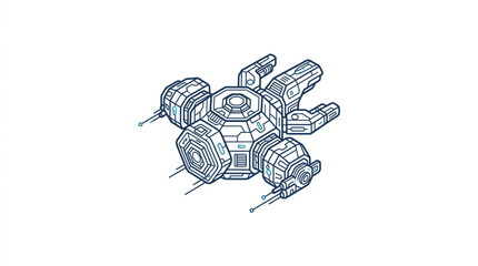 Futuristic Mechanical Robot Drone Illustration Line Art. © Ahmad