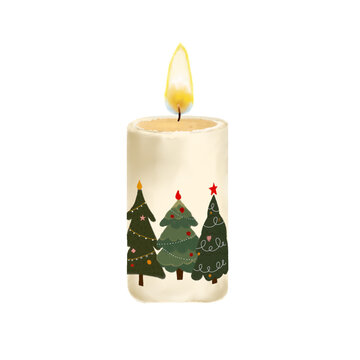 Watercolor Christmas Candle Illustration