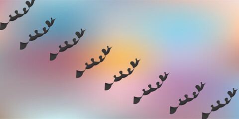 Rowing team silhouettes on colorful pastel gradient background © zahra