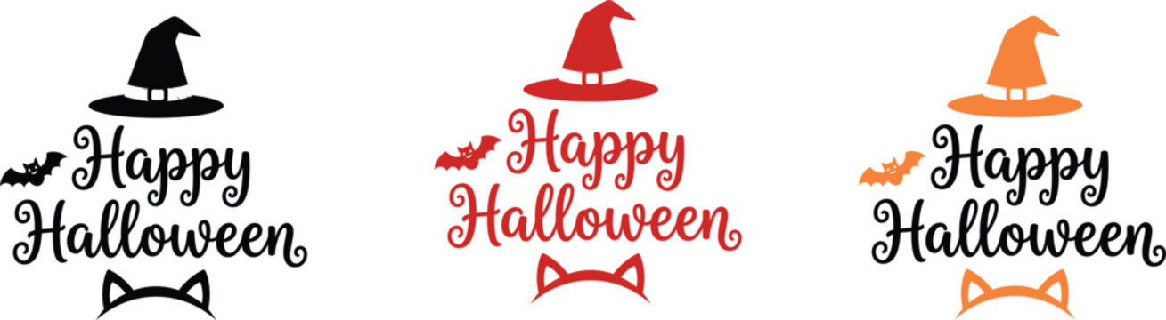 Halloween greeting graphics with witch hats and cat ears