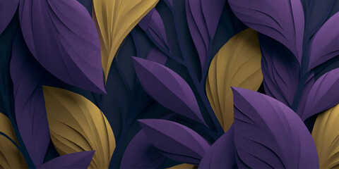 Abstract colorful floral seamless pattern with purple and yellow flowers on blue silk fabric texture, vibrant fashion cloth design background for clothing and decoration © MONORA