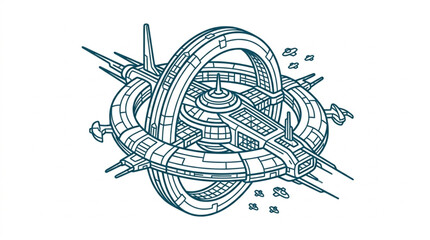 Futuristic Space Station Ring Design Illustration. © Ahmad