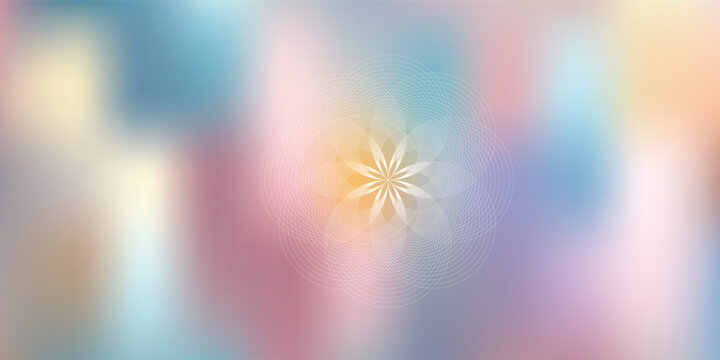 Pastel gradient background with abstract spiritual flower symbol