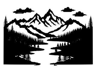 Fototapeta premium Eine Flusslandschaft, die sich durch ein Tal zwischen Bergen schlängelt. KI Generiert