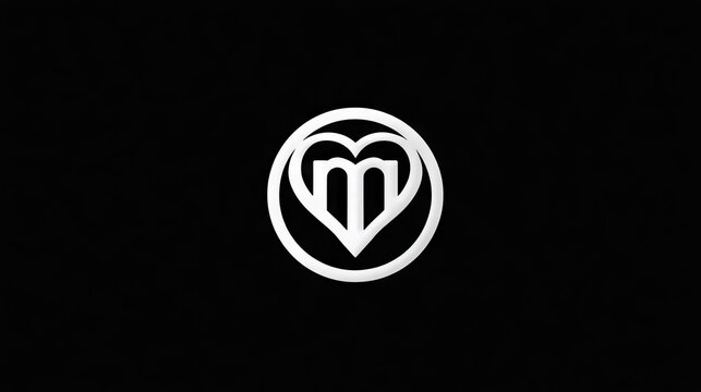 Stylized white monogram letter within a heart and circle design against a dark background