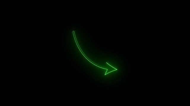 Green arrow curve, hand drawn downward direction pointer for navigation guidance and focus marking in creative design or educational content