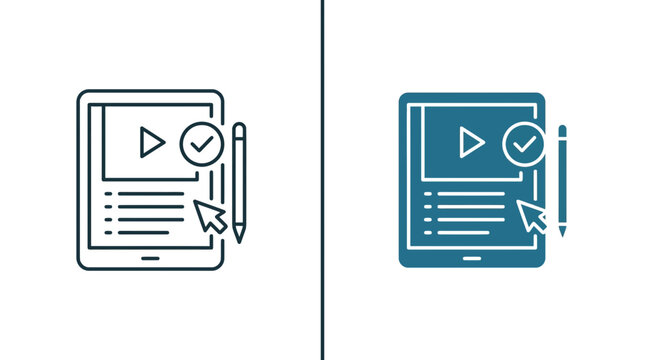 Digital e-learning tablet with video and checklist icon