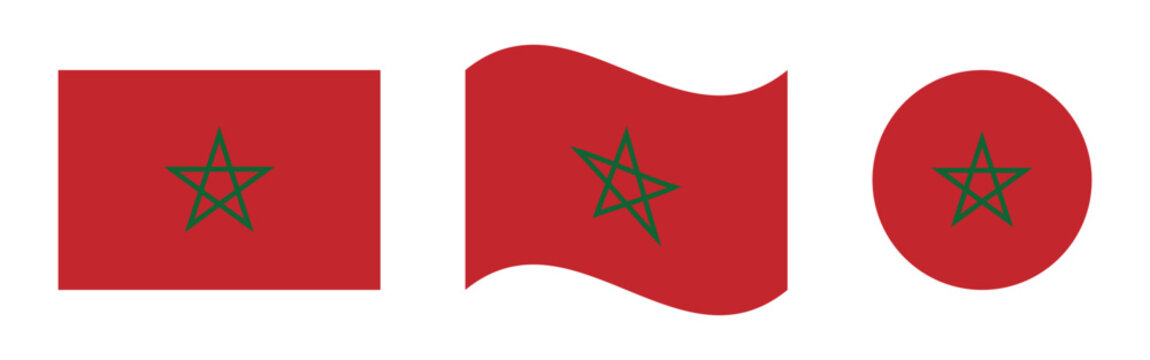 Morocco Flag Morocco National Flag  Icons with Rectangle Waving and Circular Vector Illustration