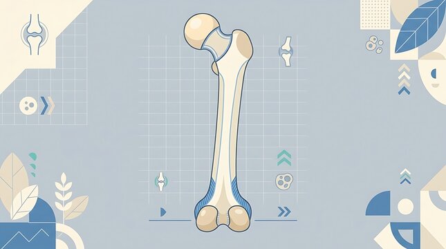 Human femur bone anatomy illustration on technical background