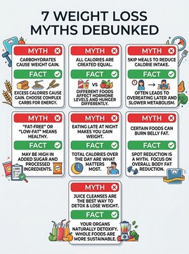 Infographic debunking seven common weight loss myths and facts