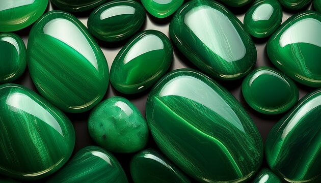 emerald green oval shaped jade stones background