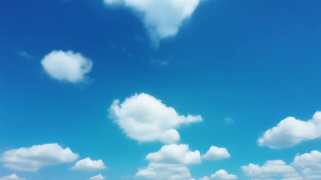 Looking Up at a Vast Clear Bright Blue Sky with Fluffy White Clouds in a Peaceful Atmosphere, Cinematic Full HD Aerial Drone View