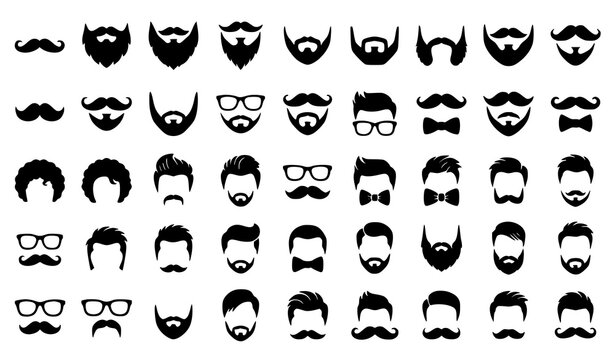 Diverse collection of black silhouette facial hair styles and hairstyles