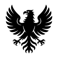 Naklejka premium A bold, black-and-white heraldic vector illustration of a majestic eagle with wings spread. This classic icon symbolizes strength, power, and authority in design.