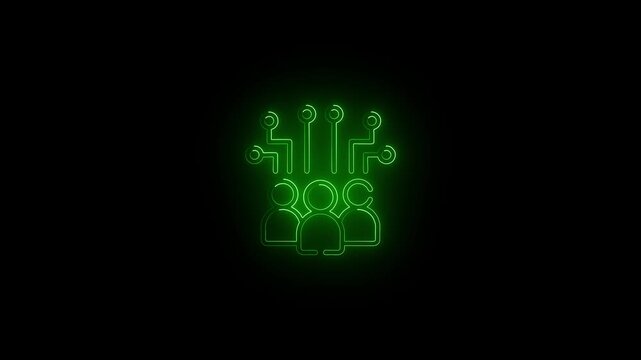 glowing neon man icon with rising arrow animation on black background.red color neon animation on man icon